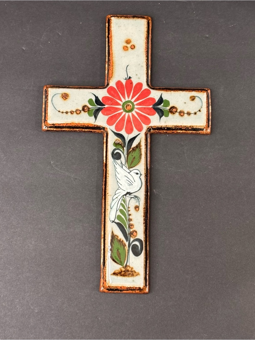 Vtg Blue Talavera Pottery Hand Painted Cross Talavera Signed Mexico 6.5 Inch